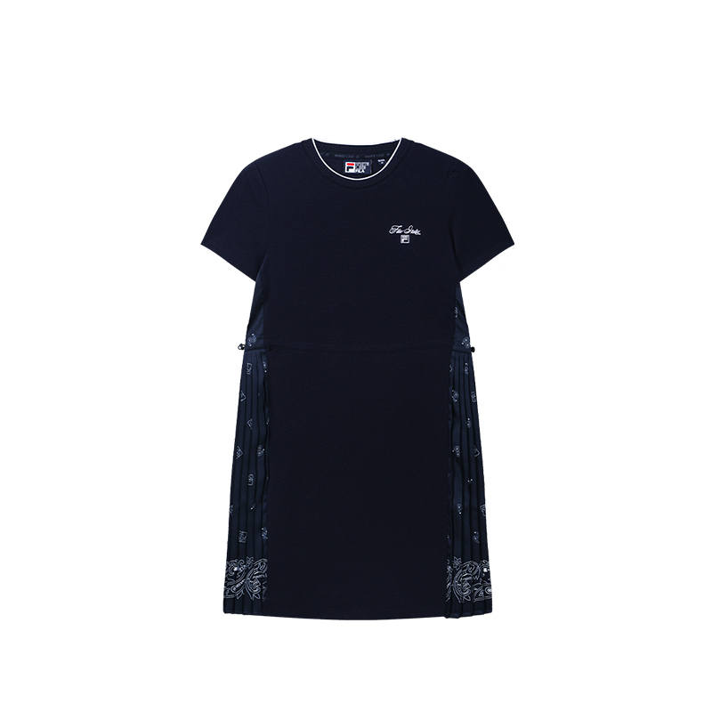 FILA Heritage Short Sleeved Dresses Women's Enlightenment Blue Crew Neck Moderate Midi Skirt Other