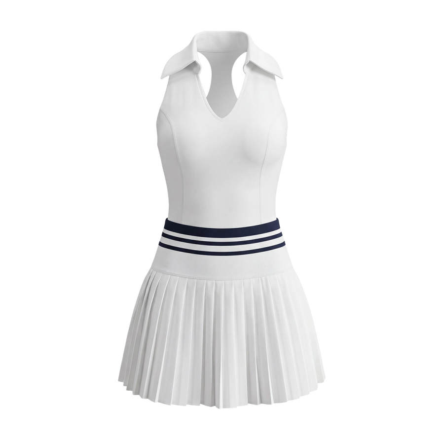 Barbie Sleeveless Dresses Women's Lapel Thin Short Skirt Pleated Skirt