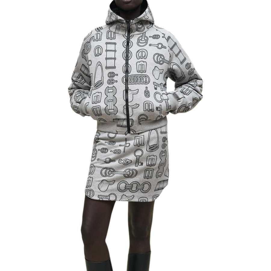 HERMES Jackets Women's Gray Black Hooded Detachable Moderate Other
