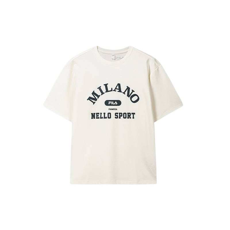 FILA MILANO T Shirts Men's Cloud White Crew Neck Moderate