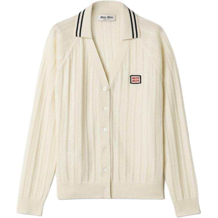 MIU MIU Cashmere Sweaters Women's Blue With White Lettering Polo Collar Moderate Straight Fit
