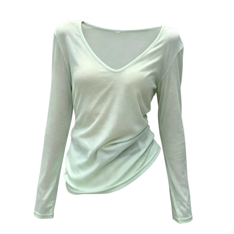 Sugarfunk Chiffon Shirts Women's Mint Green V Neck Thin Straight Fit