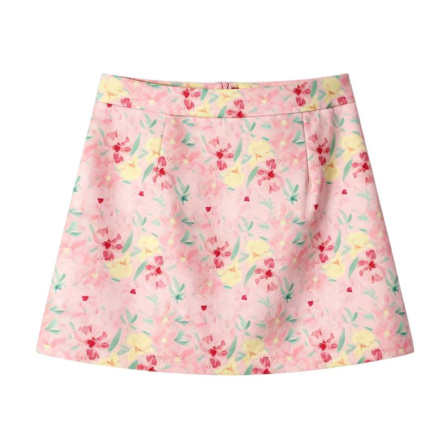 Sugarfunk Casual Short Skirts Women's Pink Floral Thin Short Skirt A Line Skirt