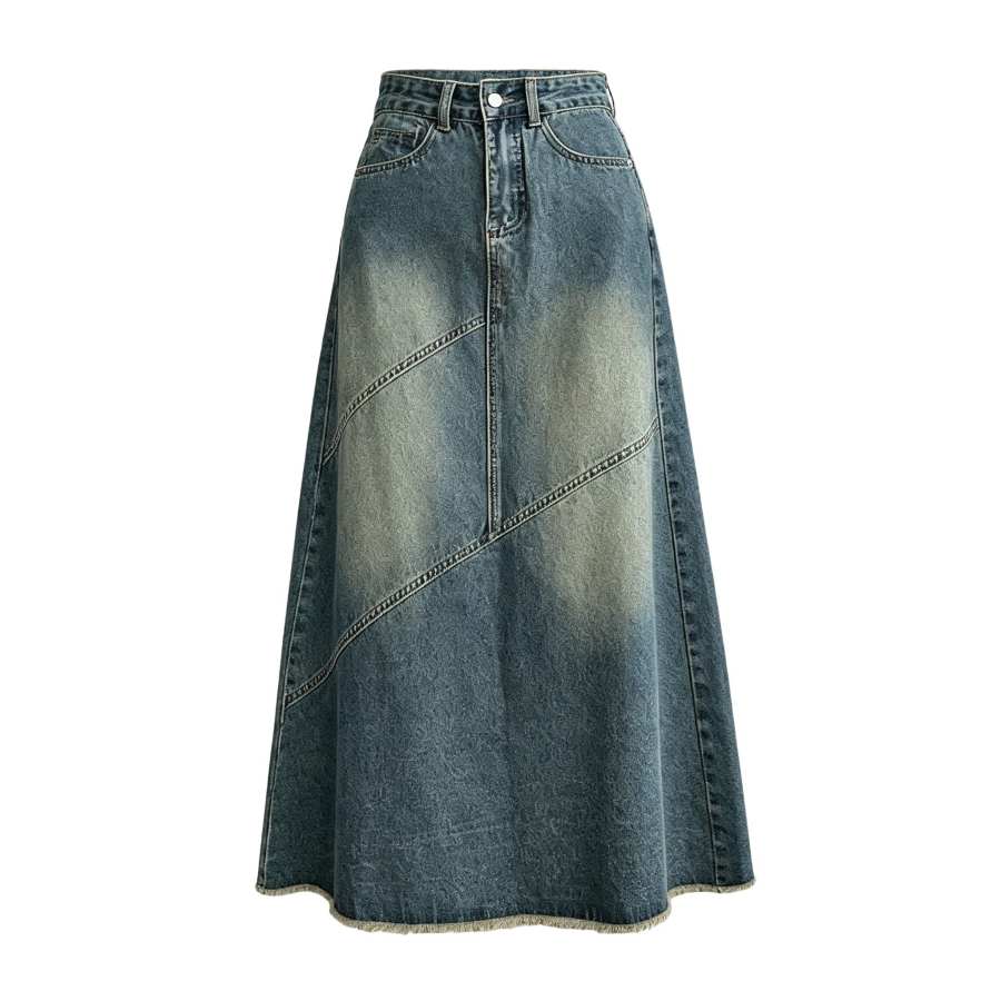 Sugarfunk Denim Long Skirts Women's Vintage Blue Moderate Long Skirt A Line Skirt