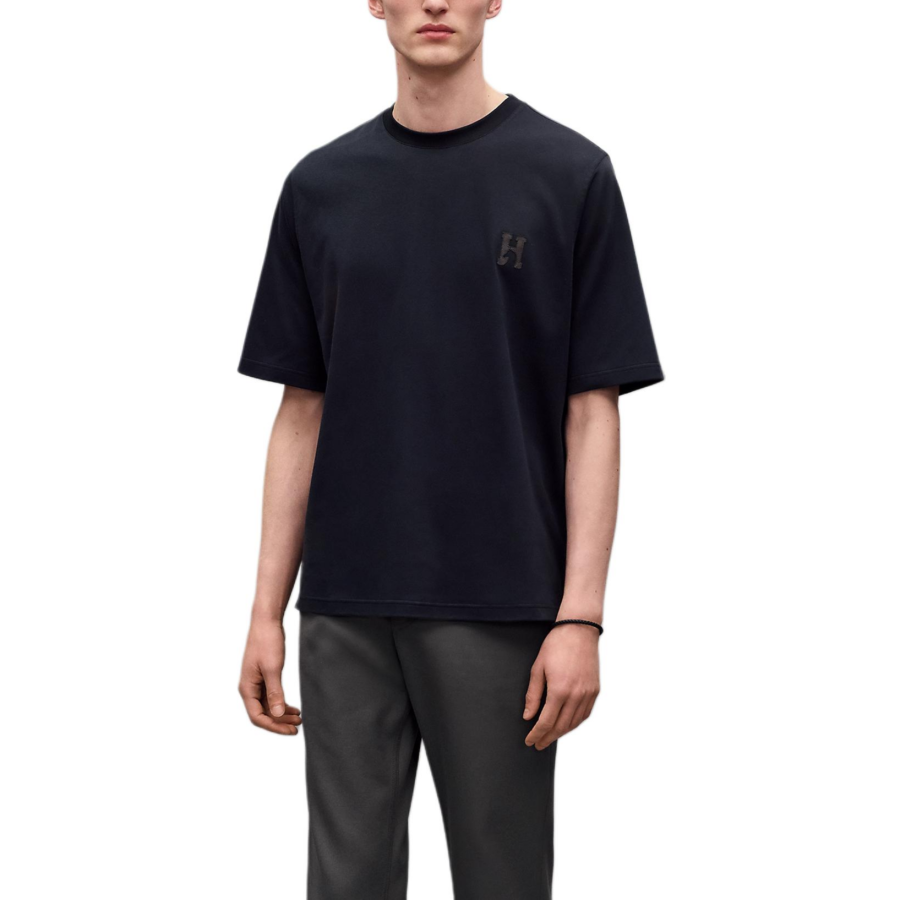 HERMES T Shirts Men's Marine Blue Crew Neck Moderate Straight Fit