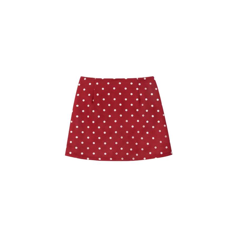 Sugarfunk Casual Short Skirts Women's Red Polka Dot Moderate Short Skirt A Line Skirt