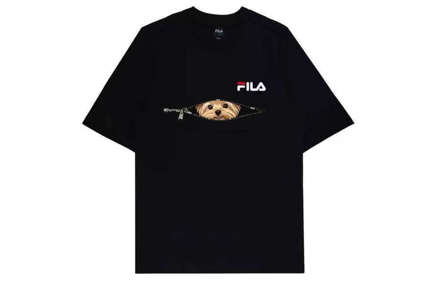 FILA T Shirts Unisex Black Crew Neck Thin Straight Fit