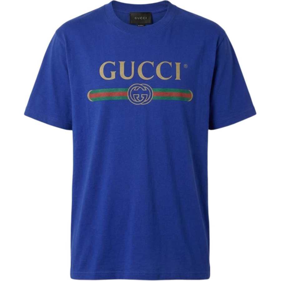 GUCCI T Shirts Men's Bright Blue Crew Neck Moderate Straight Fit