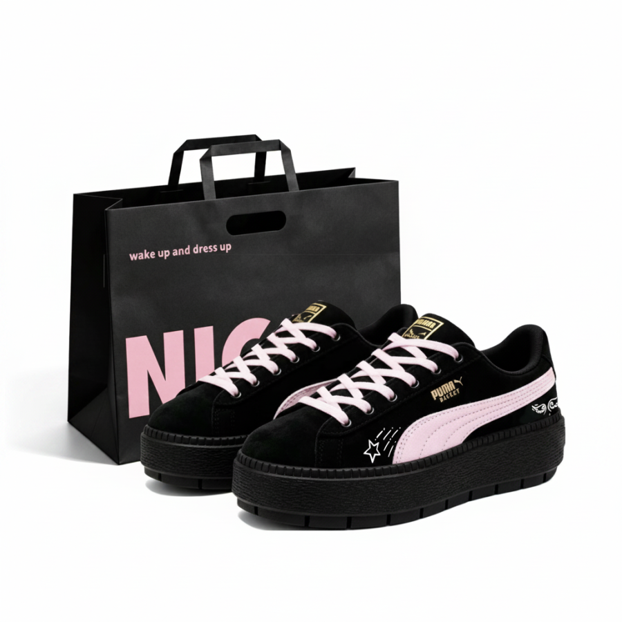PUMA Platform Trace Skateboard Shoes Women's Low Top Black & Pink