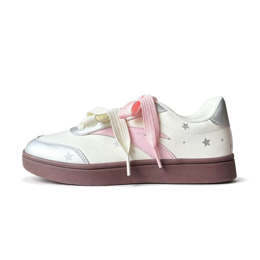 ANTA Active Skateboard Shoes Women's Low Top Ecru Silver Pink & Brown Multicolor