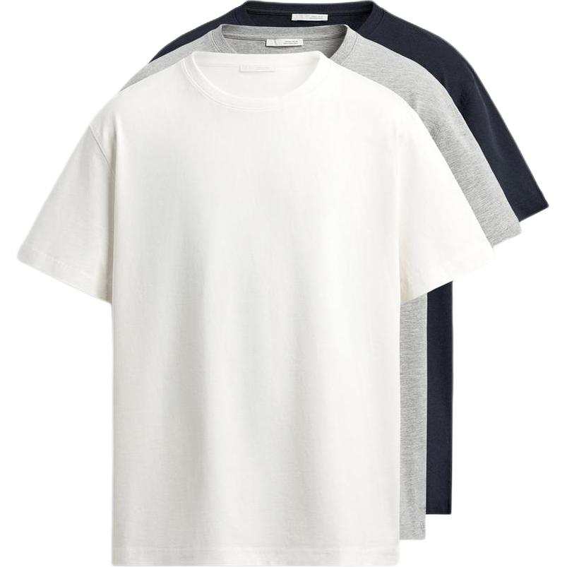 ZARA T Shirts Men's 3 Pack White+Light Gray+Dark Blue Crew Neck