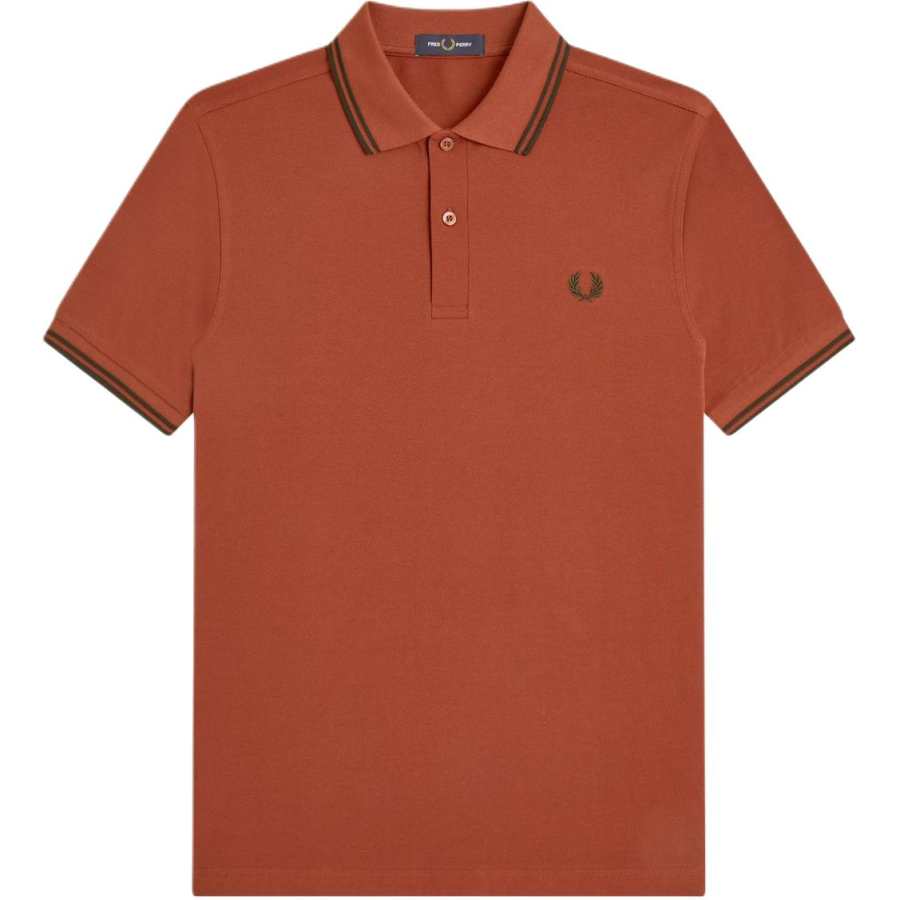 FRED PERRY Polo Shirts Men's Brandy & Night Green Polo Collar Moderate Straight Fit