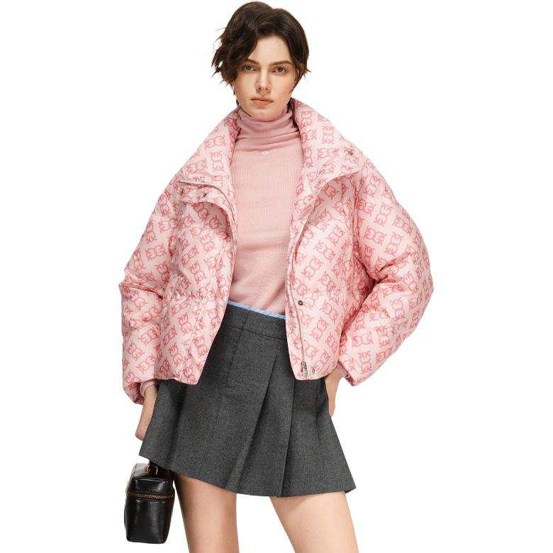 PINKO Down Jackets Women's Red Pattern Stand Collar Moderate Straight Fit