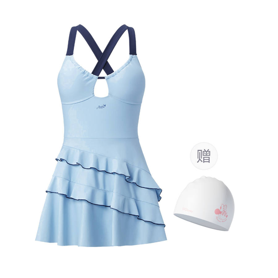 Disney One Piece Swimsuits Women's Blue Includes Swimming Cap Camisole Moderate Short Skirt One Piece Swimsuit