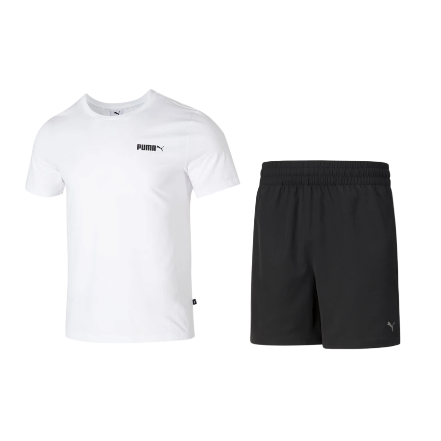 PUMA Casual Sportswear Men's Set White+Black Crew Neck Moderate