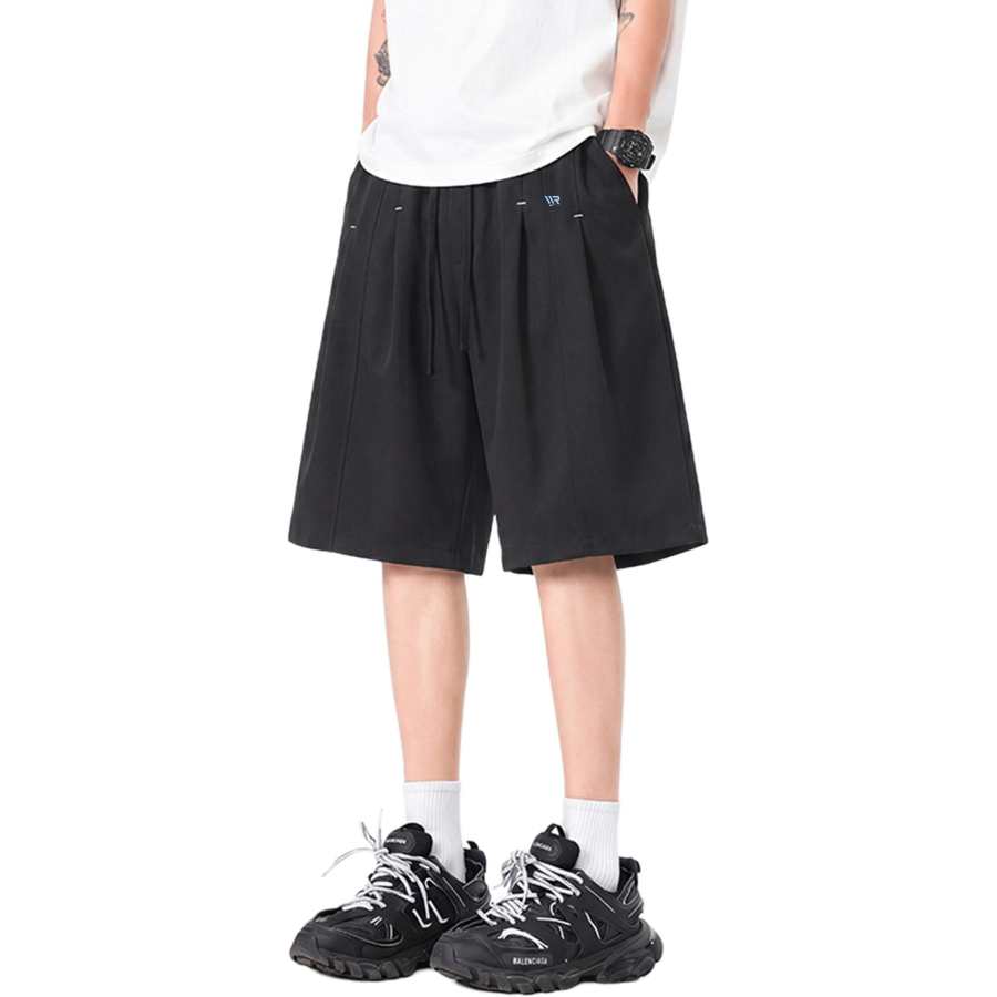 WARRIOR Casual Shorts Unisex Black DIY Badge Thin Straight Fit Pants