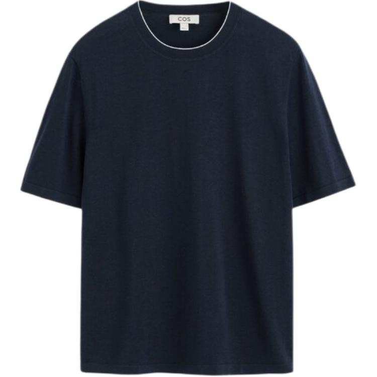 COS T Shirts Men's Navy Blue Crew Neck Moderate Straight Fit