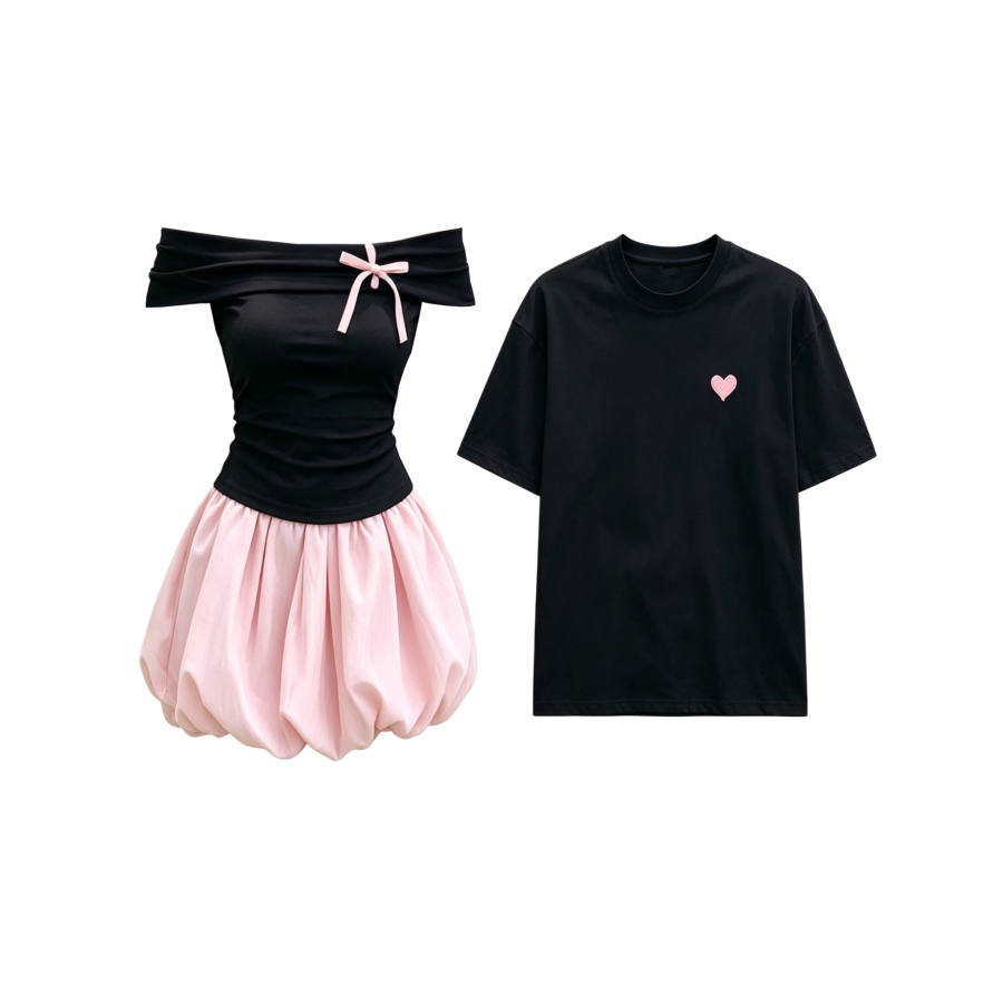TUSHIFEI Couple Sets Women's Crew Neck Moderate Short Skirt