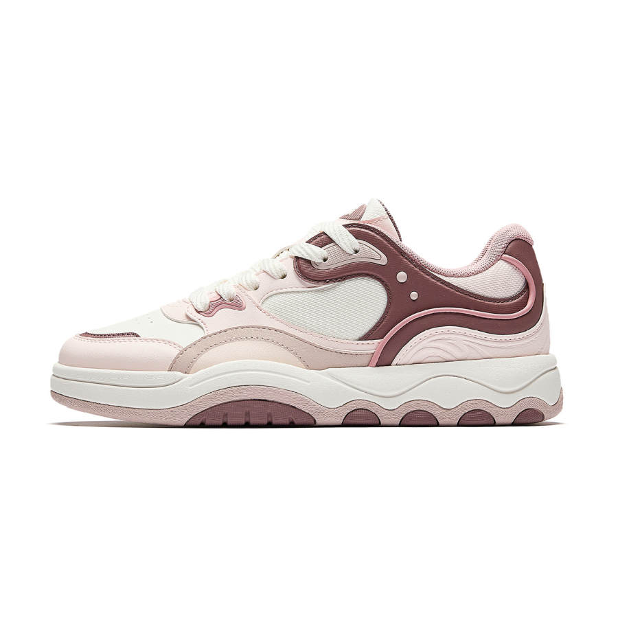 ANTA Gommino Loafers Skateboard Shoes Women's Low Top Ivory White/Remainder Pink/Lotus Purple Gray
