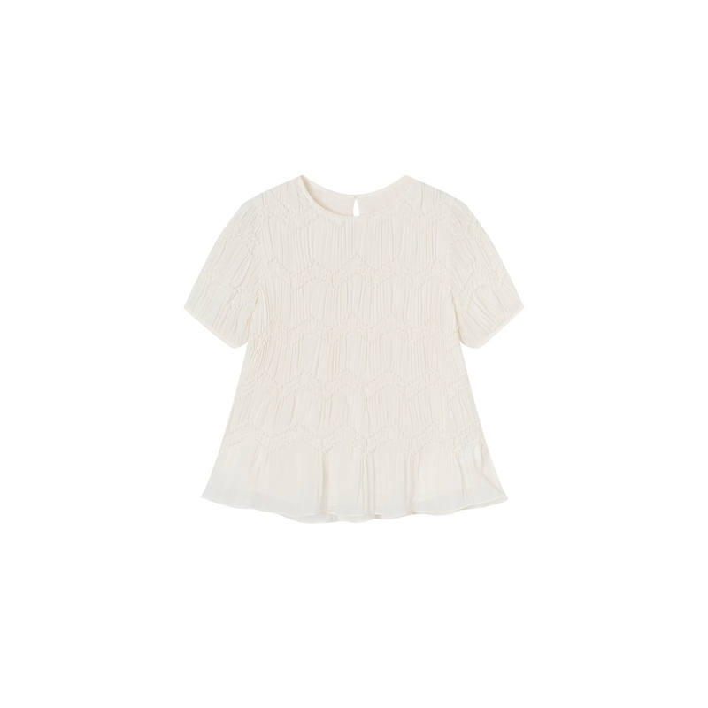 XIANGYING Chiffon Shirts Women's Ecru Crew Neck Moderate