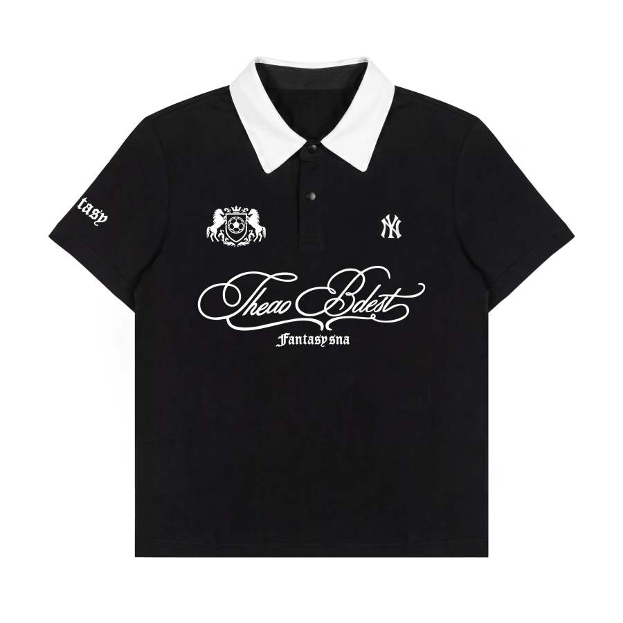 MLB T Shirts Unisex Black Polo Collar Moderate Straight Fit