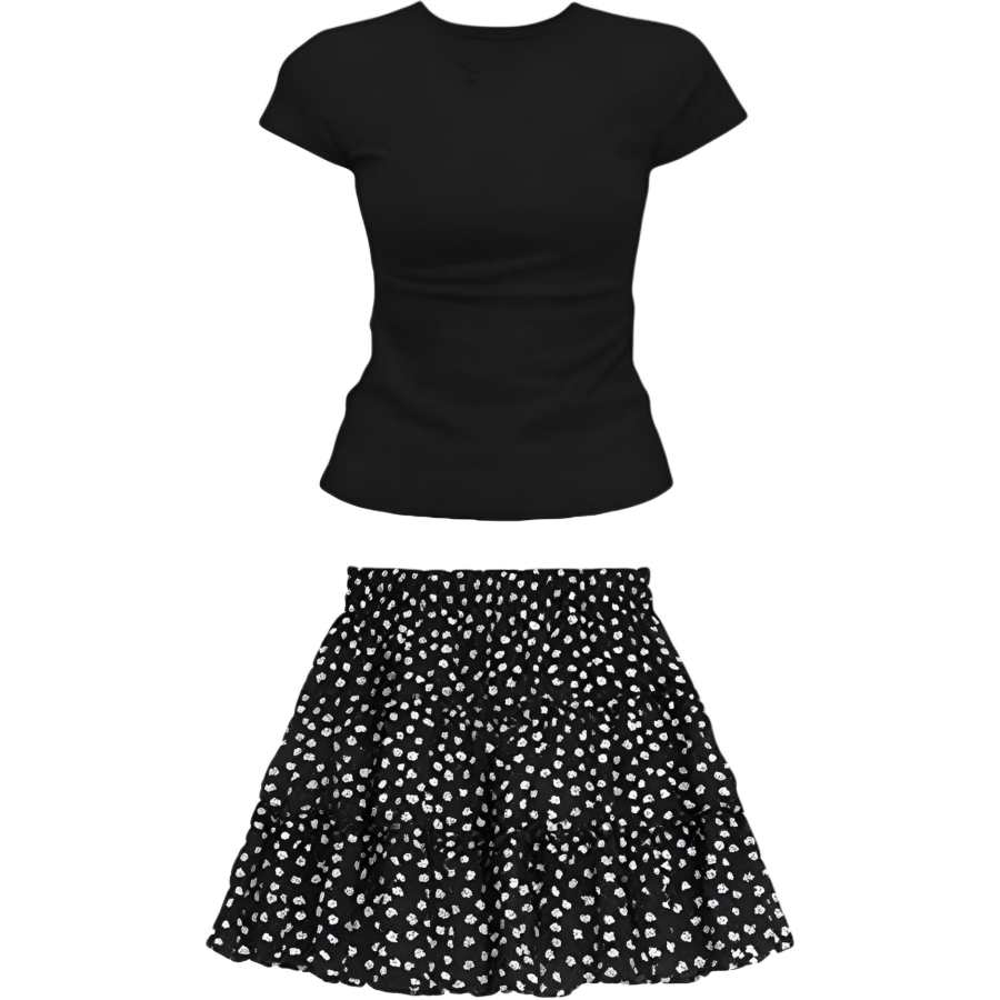 Sugarfunk Two Piece Skirt Sets Women's Crew Neck Moderate Short Skirt