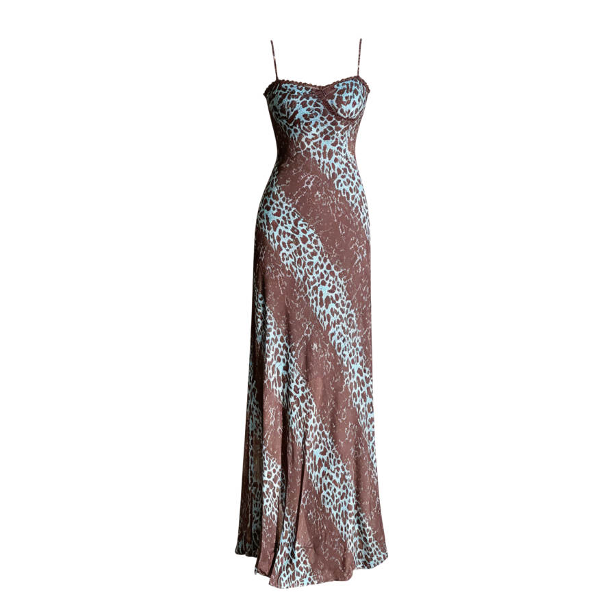 TUSHIFEI Slip Dresses Women's Ink Blue Leopard Print Thin Long Skirt Bodycon Skirt