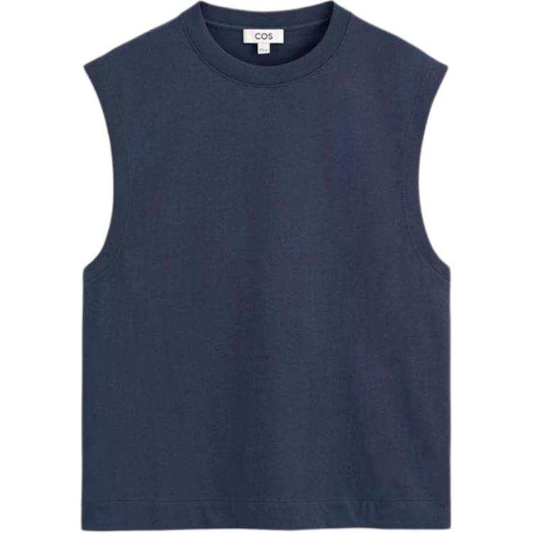 COS Tank Tops Men's Navy Blue Crew Neck Moderate Straight Fit