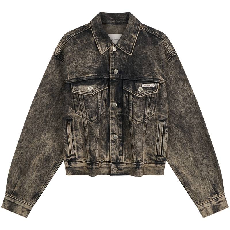 Calvin Klein Denim Jackets Women's ZF9 Denim Charcoal Gray Lapel Moderate