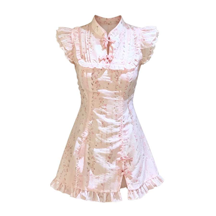 Sugarfunk Sleeveless Dresses Women's Stand Collar Thin Short Skirt A Line Skirt