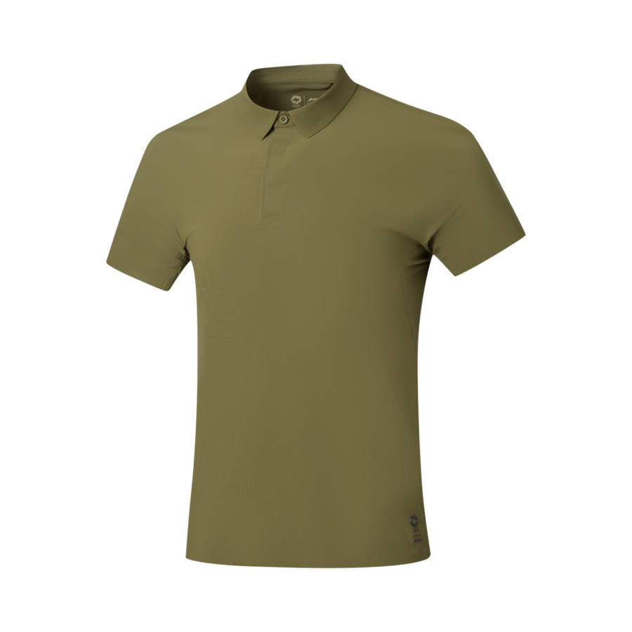Li-Ning Li Ning Gold Logo | Polo Shirts Men's Dark Olive Green Polo Collar Moderate Straight Fit