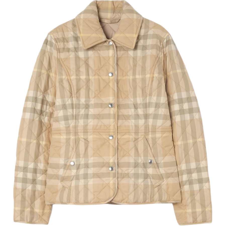 Burberry Puffer Jackets Women's Khaki Lapel Moderate