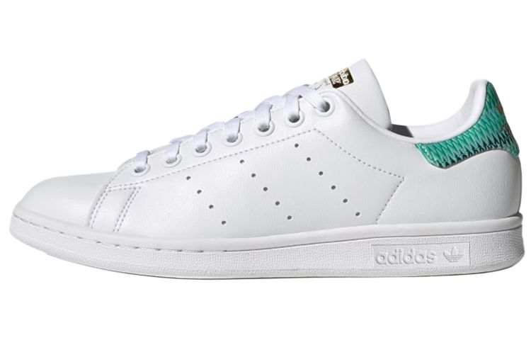 Adidas Originals Stan Smith Synthetic Leather Slip Resistant Low top Skateboard Shoes Women's White Gold Green