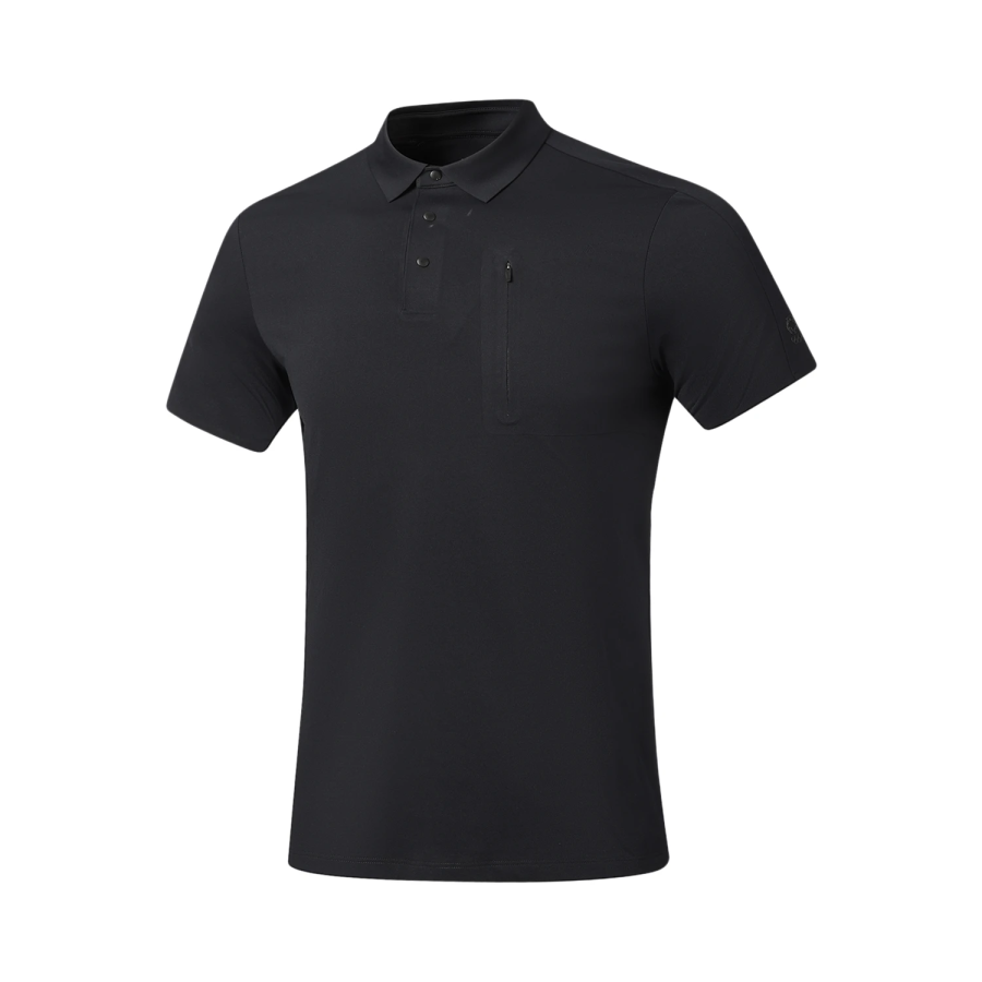 Li-Ning Li Ning Gold Logo | Polo Shirts Men's Black Polo Collar Moderate Straight Fit