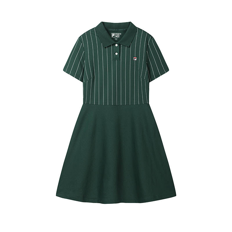 FILA Heritage Short Sleeved Dresses Women's Xiufeng Green GN Polo Collar Moderate Short Skirt