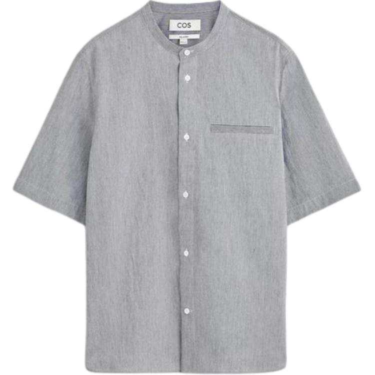 COS Shirts Men's Blue/White/Stripes Stand Collar Moderate Straight Fit