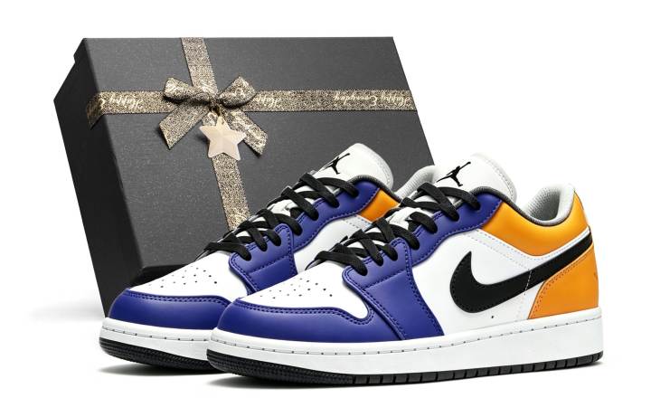 Jordan Jordan Air Jordan 1 Low top Skateboard Shoes Unisex Blue Yellow White