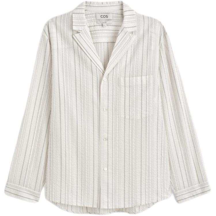 COS Shirts Men's White/Stripes Cuban Collar Moderate Other