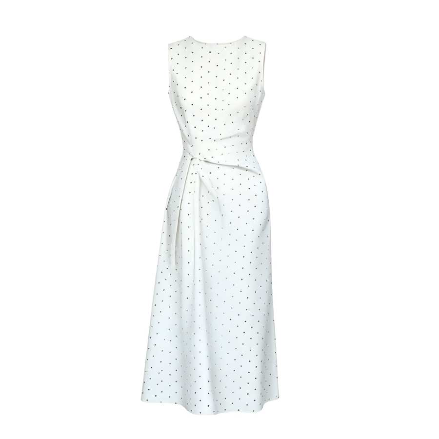 Sugarfunk Sleeveless Dresses Women's Polka Dot Skirt Boat Neck Thin Long Skirt A Line Skirt