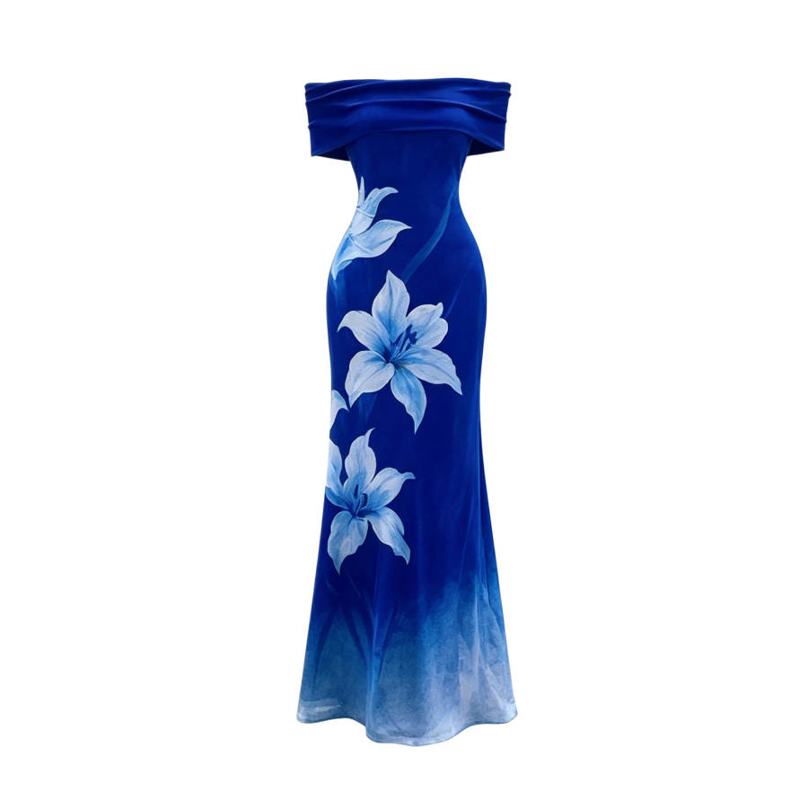TUSHIFEI Sleeveless Dresses Women's Blue Boat Neck Thin Long Skirt Bodycon Skirt