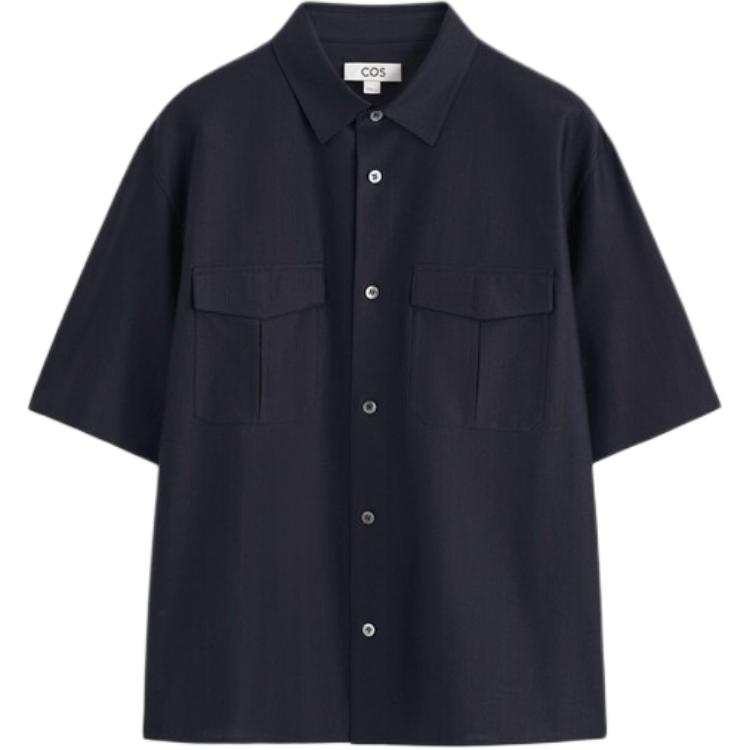 COS Shirts Men's Navy Blue/Brown Lapel Moderate Straight Fit