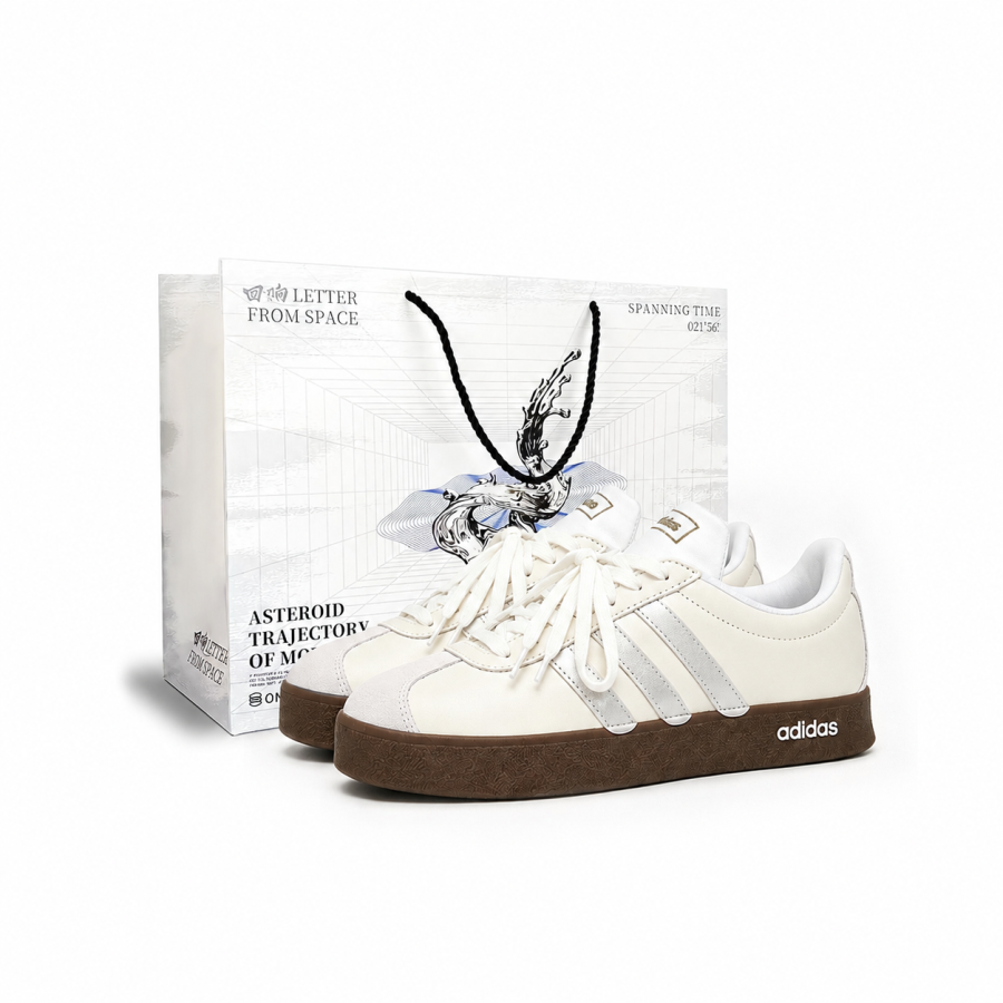 Adidas Adidas Vl Court Classic Skateboard Shoes Unisex Low Top Beige Silver
