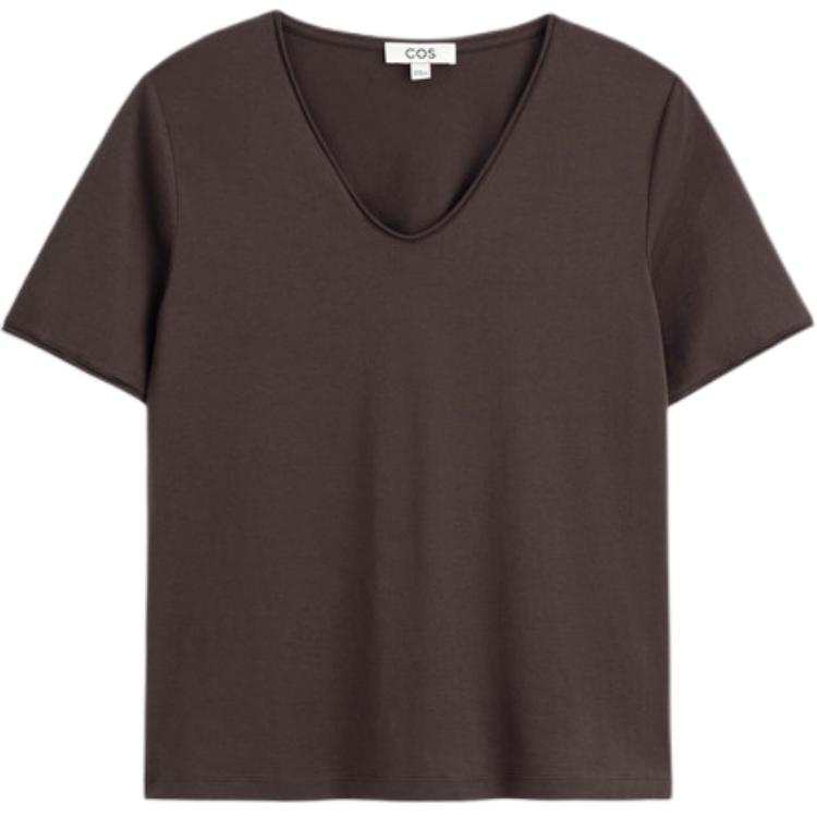 COS T Shirts Women's Dark Brown V Neck Moderate Straight Fit