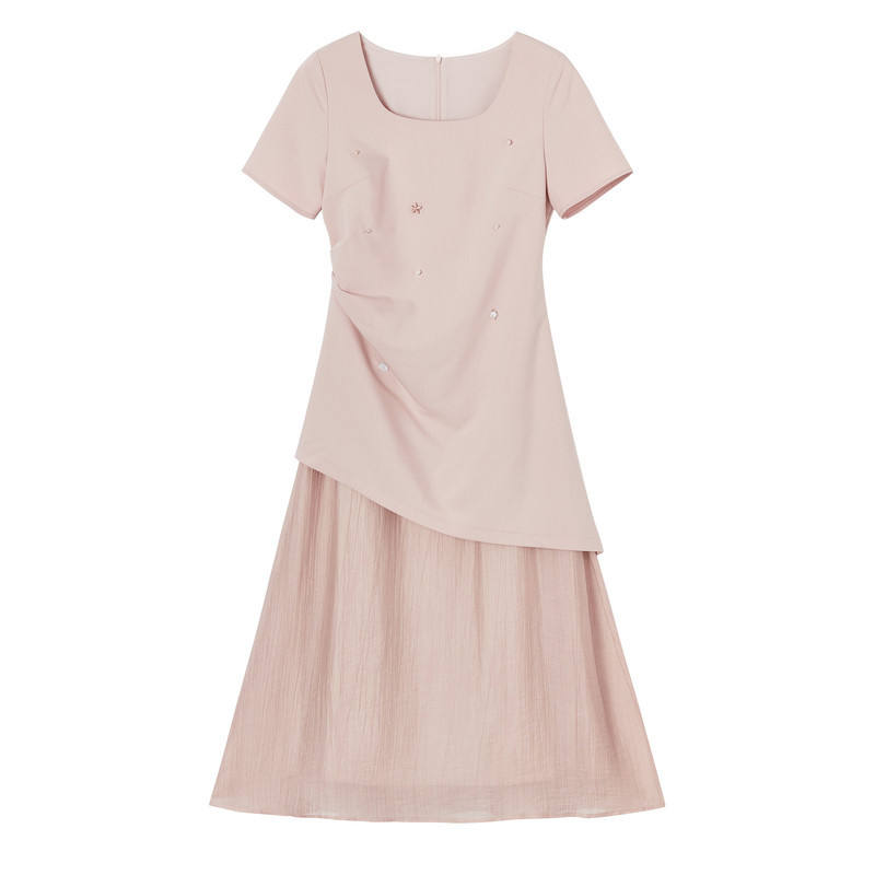 XIANGYING Short Sleeved Dresses Women's Moderate Long Skirt