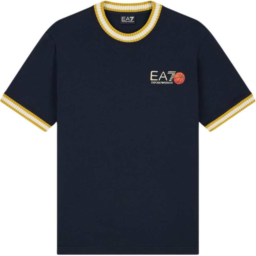 EMPORIO ARMANI EA7 T Shirts Men's Marine Blue Crew Neck Moderate Straight Fit