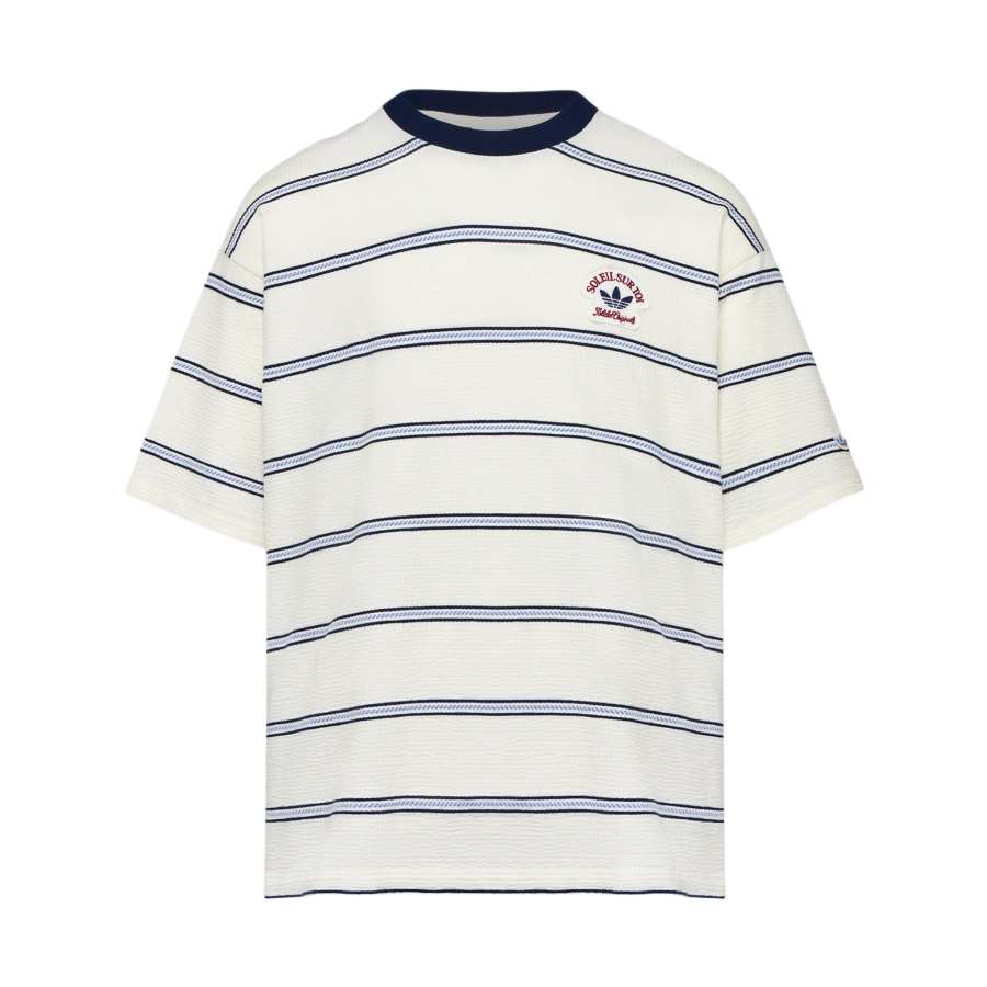 Adidas Originals French Riviera Holiday Collection T Shirts Men's Jade White/Dark Indigo Crew Neck Moderate