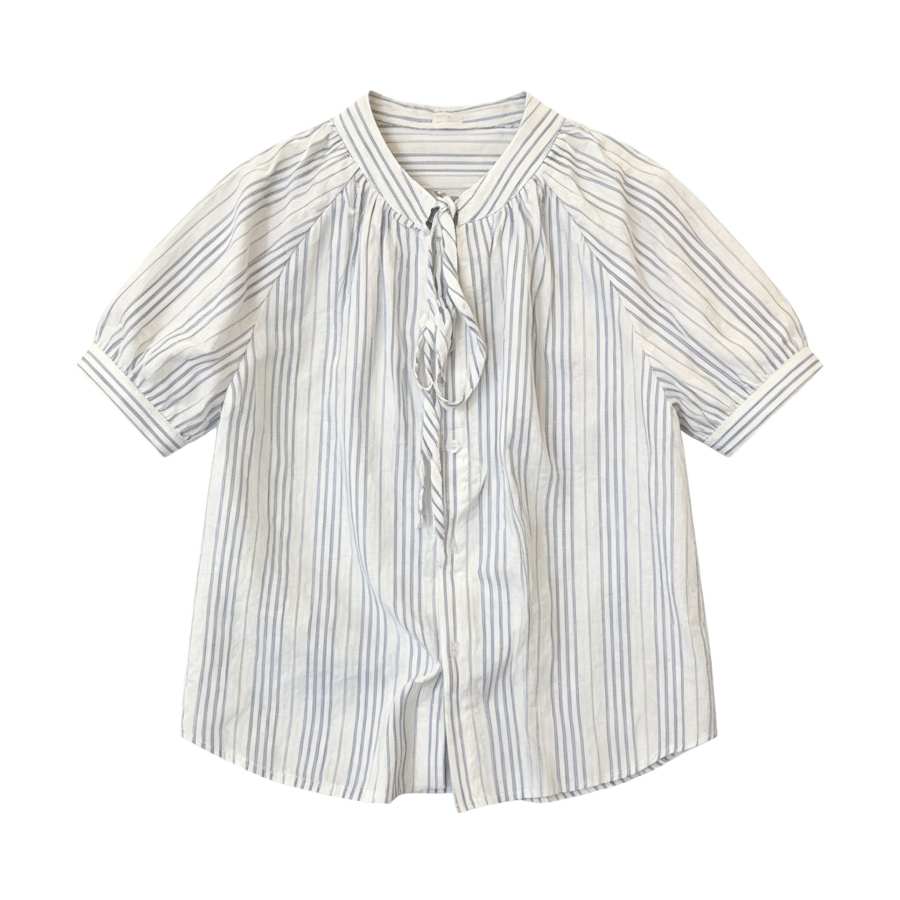 Sugarfunk Shirts Women's Gray Stripes On A White Background Half Open Collar Thin Straight Fit