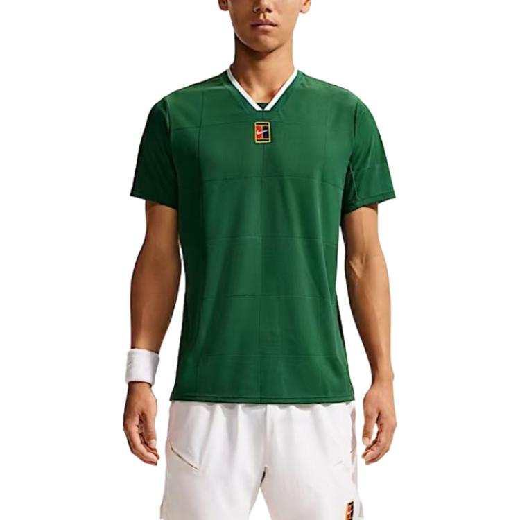 Nike Nike Court Slam Tennis Tops Men's Canyon Green/White V Neck Moderate