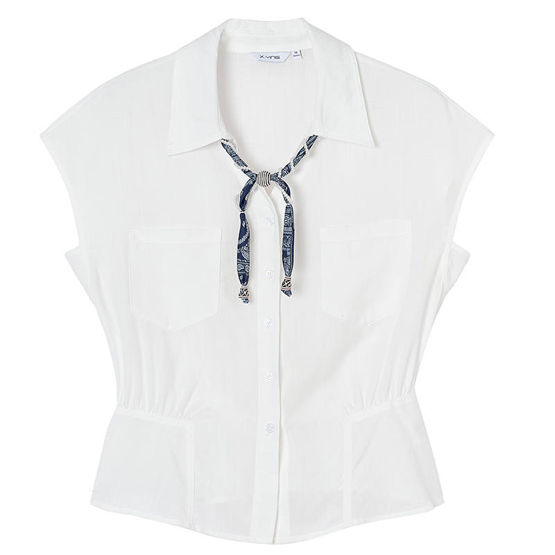 XIANGYING Shirts Women's White Lapel Thin