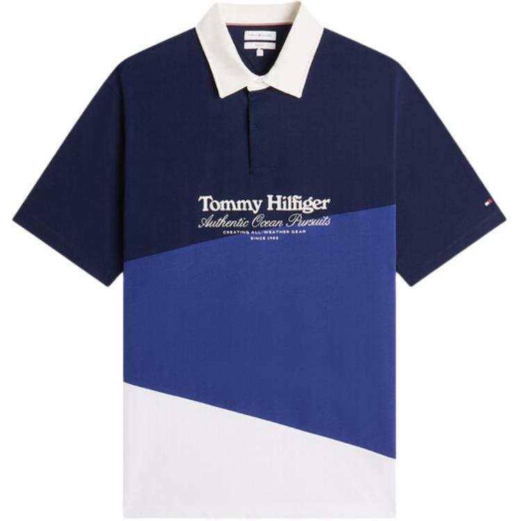 Tommy Hilfiger Polo Shirts Men's Navy Blue & White Multicolor 0A4 Lapel Thin Straight Fit